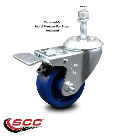 Service Caster 3 Inch Solid Polyurethane Swivel 10mm Stem Caster with Total Lock Brake SCC SCC-TSTTL20S314-SPUS-M1015